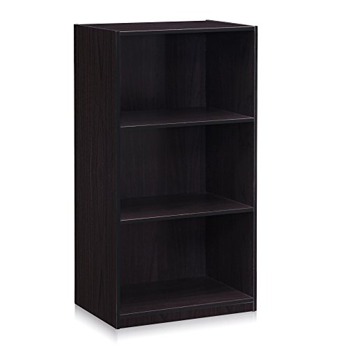 Furinno Basic 3-Tier Bookcase Storage Shelves, Dark Walnut - Dark Walnut - Bookcase