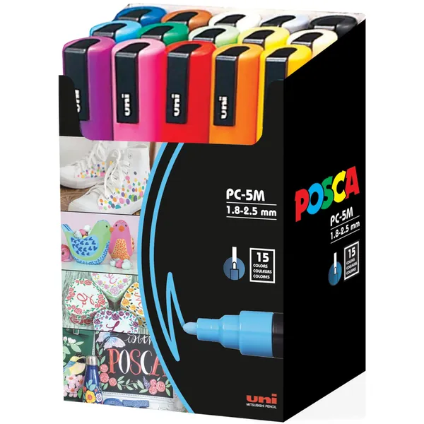 uni Posca Paint Marker Pen - Medium Point - Set of 15 (PC-5M15C), Assorted - Assorted Assorted