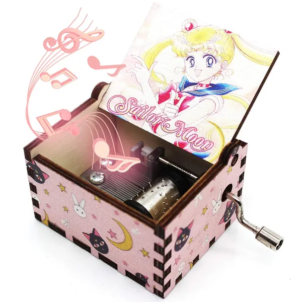 ukebobo Wooden Music Box – Color Painted Sailor Moon Music Box, Sailor Moon Gifts for Sister、Daughter – Play Sailor Moon Theme Song – 1 Set - 