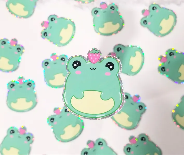 Kawaii Strawberry Frog Sticker (Waterproof/weatherproof)