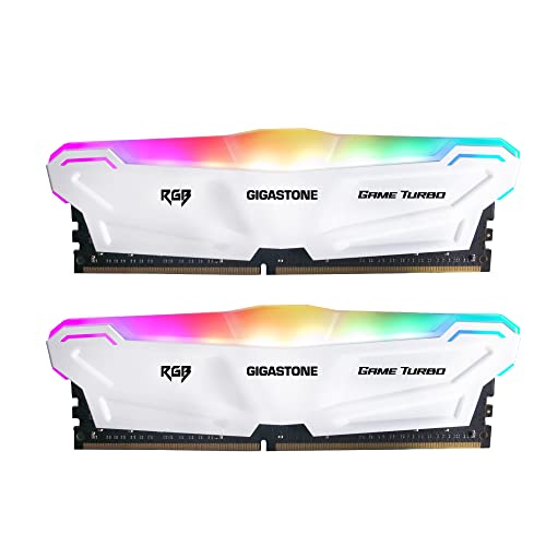 [ RGB DDR4 RAM ] Gigastone White RGB Game Turbo Desktop RAM 32GB (2x16GB) DDR4 Ram 32GB DDR4-3600 MHz PC4-28800 CL18 1,35 V 288 Pin/Polig Ungepuffert Nicht-ECC Computer Speicher RAM (Nur PC-Desktop)