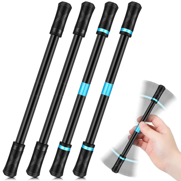 4 Pieces Pen Spinning Spinner Pen Gaming Pen Spinning Mod Gaming Spinning Pens Flying Spinning Pen Finger Rotating Pen for Kids Teens Student Games Learning Office Supplies (Black, Blue) - Black,Blue