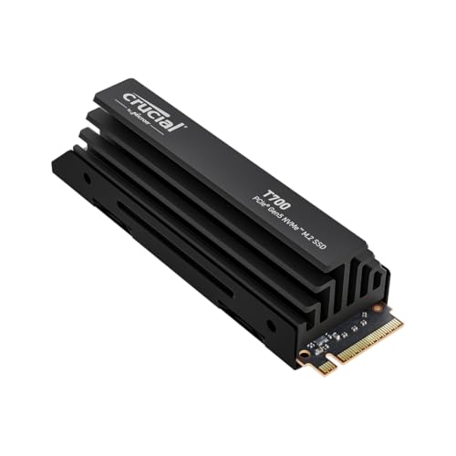 Crucial T700 1TB Gen5 NVMe M.2 SSD with Heatsink - Up to 11,700 MB/s - DirectStorage Enabled - CT1000T700SSD5 - Gaming, Photography, Video Editing & Design - Internal Solid State Drive - 1TB - 11,700 MB/s W/Heatsink