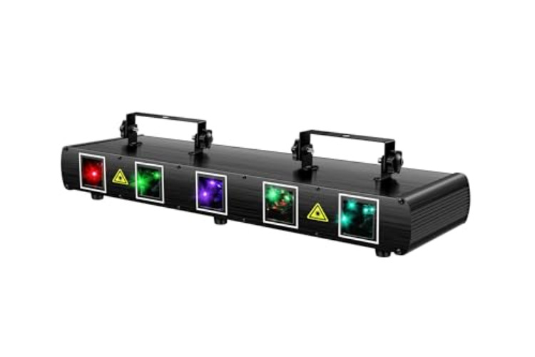 DJ Laser Lights, U`King 5 Beam Effect Sound Activated DJ Party Lights RGBYC LED Music Light by DMX Control for Disco Dancing Birthday Bar Stage Lighting - Black 5 Beam