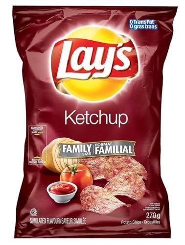 Canadian Lays Ketchup Chips (Imported From Canada) - 1 Family Size Bag - Ketchup - 9.45 Ounce (Pack of 1)