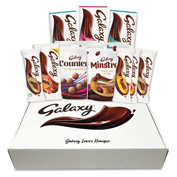 Galaxy Chocolate - Mars Official Chocolate Hamper - Variety Chocolate Gift Box - Cookie Crumble, Salted Caramel, Counters, Smooth Orange, Smooth Milk, Smooth Caramel