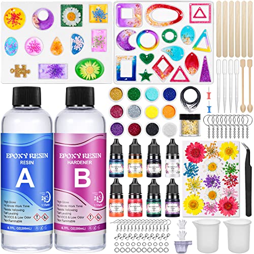 ZOPALY Epoxy Resin Kits for Beginners, 400ml Crystal Clear Resin, Resin Accessories with Resin Moulds, Dried Flowers, Resin Pigment, Glitter, Gold Leaf, Epoxy Resin Starter Kit for Jewelry Making