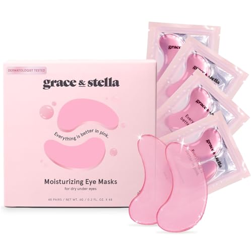 grace & stella Award Winning Under Eye Mask (Pink, 48 Pairs) Reduce Dark Circles, Puffy Eyes, Undereye Bags, Wrinkles - Gel Under Eye Patches - Gifts for Girlfriend - Vegan Cruelty-Free Self Care - 48 Pairs - Pink