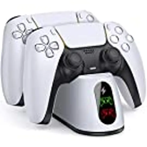 PS5 Controller Charging Station, PS5 Charging Station with Fast Charging AC Adapter 5V/3A for Playstation 5 Controller, Playstation 5 Charging Stand for Dualsense with LED Indicator, White