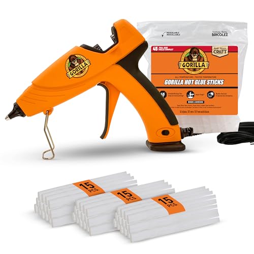 Gorilla Dual Temp Full Size Hot Glue Gun Kit with 45 Hot Glue Sticks, Precision Nozzle and Easy Squeeze Trigger, for DIY, Craft, Repairs, and More, Orange (Combo Pack:1 Gun, 45 Glue Sticks) - Full Size Hot Glue Gun + 45 Sticks