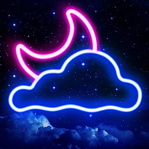 JTLMEEN Neon Sign - Cloud and Moon Led Neon Light, Neon Lights Sign for Wall Decor USB Powered Led Neon Signs for Bedroom Kids Room Wedding Party Decoration, Brightness Adjustable - Pink Blue