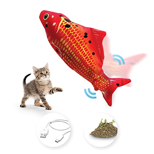 FurDreams Interactive Floppy Fish Toy for Cats & Kittens. Strong, Reliable, USB Rechargeable Touch Sensor Toy with Catnip for Indoor or Outdoor, Dancing Plush Toy for Chew, Bite, Paw & Play (Goldfish) - Gold Fish