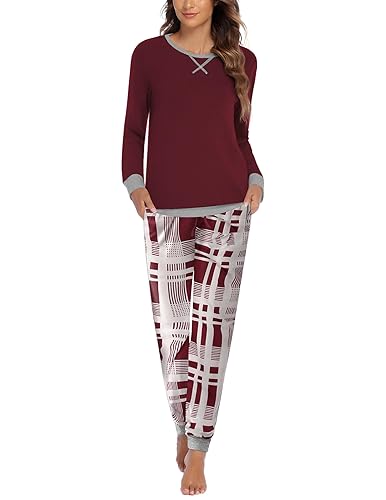 Ekouaer Pajamas Set for Women Long Sleeve Crew Neck Comfy Pjs Lounge Sets With Pockets - 1-pat3 - XX-Large