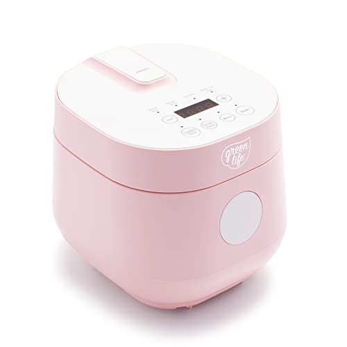 GreenLife Healthy Ceramic Nonstick 4-Cup Rice Oats and Grains Cooker, PFAS-Free, Dishwasher Safe Parts, Pink - Pink - Cooker