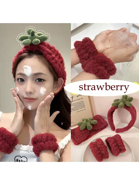 Diadema De Fresa Para Lavar La Cara Con Banda Para El Cabello, Aros Para El Cabello, Diademas Gruesas Y Lindas De Felpa Para Chicas, Accesorios De Moda Para El Cabello