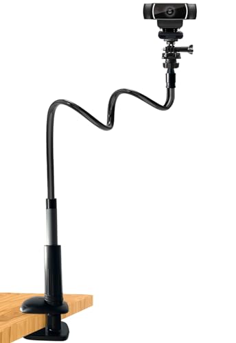 32 Inch Webcam Stand Camera Mount, Upgraded Thick Base Flexible Gooseneck Camera Stand Desk Webcam Mount Clamp for Logitech Webcam C930e C930 C920 C922x C922 Brio 4K C925e C615, Gopro Hero 8 7 6 5 4