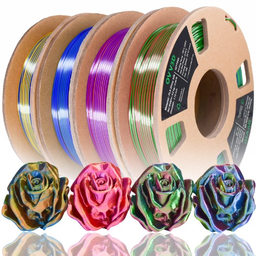 OVV3D PLA Filament 1.75mm, Tri-Colors 3D Printer Filament, Rainbow PLA Filament Bundle, Coextrusion 3D Filament with Silk PLA Color Change, 3D Printing Filament +/-0.02mm, 200g X 4 Spool - 4 Pack Tri-color