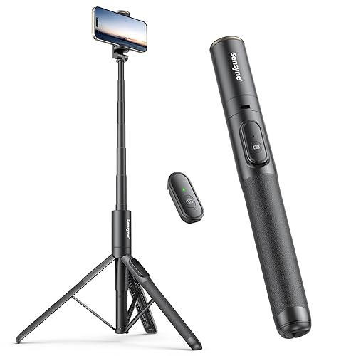 Sensyne 60" Phone Tripod & Selfie Stick, Lightweight All in One Phone Tripod Integrated with Wireless Remote Compatible with All Cell Phones for Selfie/Video Recording/Photo/Live Stream/Vlog（Black） - 60-inch
