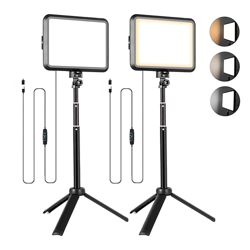 LED Photography Lighting Kit, NiceVeedi 2-Pack 8” Portable Video Light with Adjustable Tripod Stand, 2800K-6500K Dimmable Softlight Studio Light for for Zoom, Game Streaming, YouTube - 12w