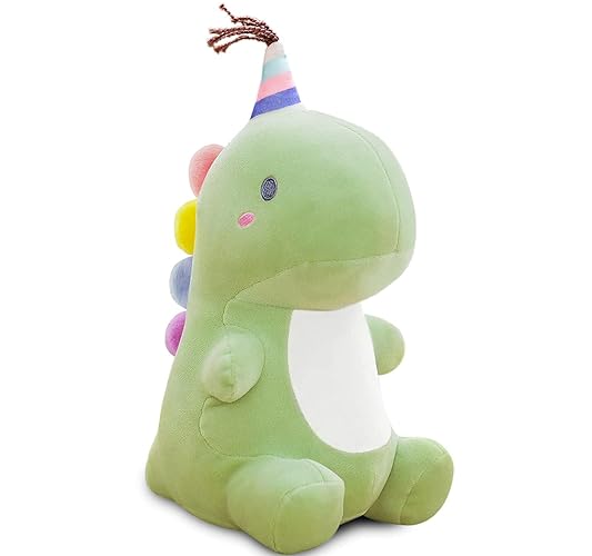 SQEQE Dinosaur Plush Toy Kawaii Dino Stuffed Animals Soft Fluffy Plush Doll Birthday Gifts for Girls Boys Kidult(Green, 13.8 Inch) - Bright Green - Medium