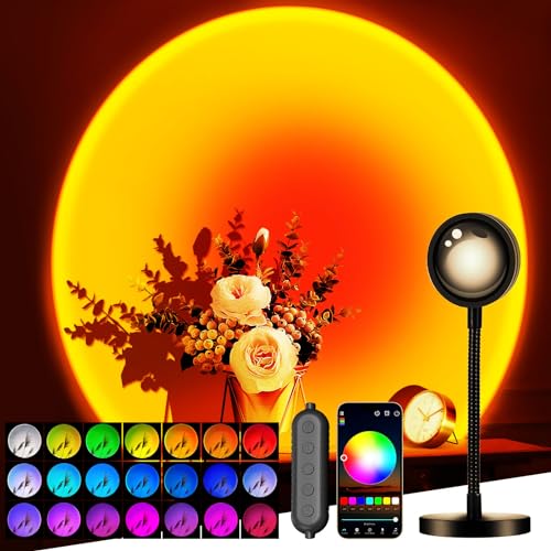 Neroupe Sunset Lamp Projector with APP & Button Control, 360 Degree Rotation Multiple Colors Changing LED Lamp Night Light, Sunset Light for Bedroom Decor/Party/Christmas Gifts/Tiktok Live/Room Decor