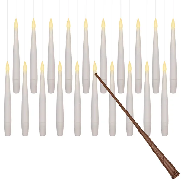 Leejec 20pcs Flameless Taper Floating Candles with Magic Wand Remote, Flickering Warm Light, Battery Operated 6.1" LED Electric Window Candle, Decor for Christmas, Wedding, Halloween, Birthday Party - 6.1"