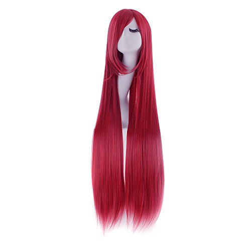 MapofBeauty 40" 100cm Dark Red Long Straight Cosplay Costume Wig Fashion Party Wig - Dark Red