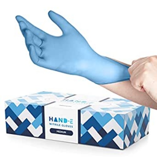 Hand-E Touch Blue Nitrile Disposable Gloves Medium 100 Count - Latex Free Medical Exam Gloves, Powder Free Food Safe Cooking Gloves
