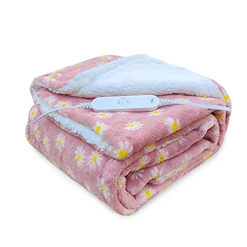 GOQO TOMO Electric Heated Blanket 50" x 60" Throw Blanket with 12 Heating Levels for Home Office Use Pink Flower - F5060 - Pink Flower