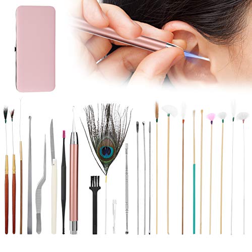 Ear Wax Removal Tool, 23psc Spiral Ear Pick Sets Double Ended Ear Scoop Spoon Ear Care Supplies for Woman Man Earwax Removal Ear Cleaning Tools Set(23 Pieces of Cherry Powder Ear Picking Set) - 23 Pieces of Cherry Powder Ear Picking Set