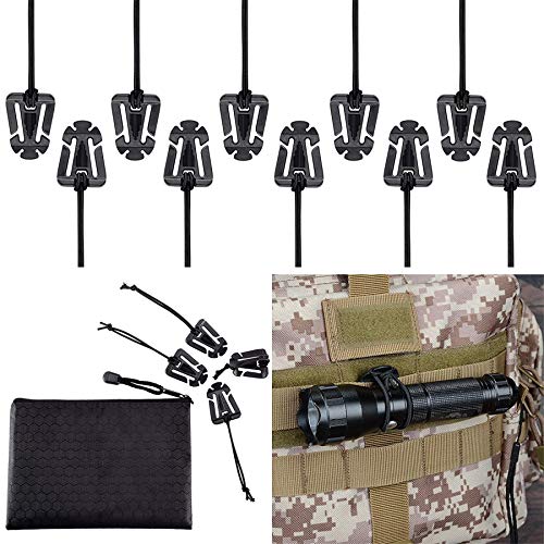 BOOSTEADY Pack of 10 Tactical Gear Clip Molle Web Dominators for Outdoor Hydration Tube Backpack Straps Management with Zippered Pouch - Black