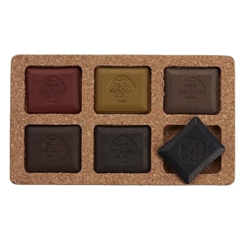 Art Graf Water Soluble Tailors Chalk Shaped Watercolor Paint Set, 6 Highly Pigmented Earth Tone Colors, Pigment Cakes for Painting & Drawing