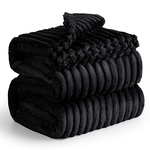 Bedsure Blankets Queen Size for Bed - Super Soft Cozy Blankets for Women, Cute Large Fleece Blanket for Girls, Black, 90x90 Inches - Black - Queen (90" x 90")