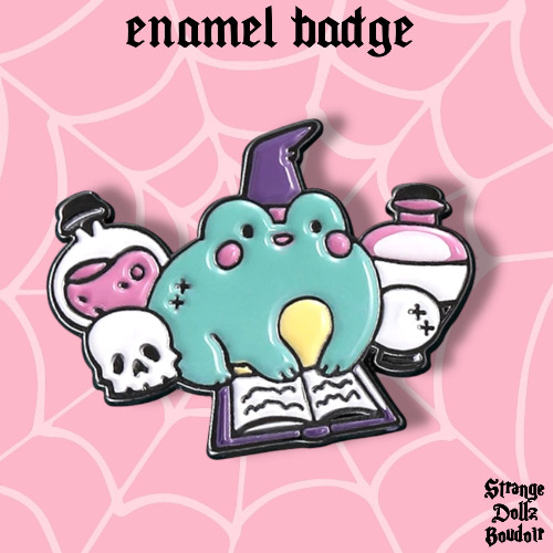 Witch Frog enamel pin badge, pastel goth, Halloween, Strange Dollz Boudoir
