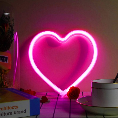 EXF Pink Heart Neon Sign, Battery Operated or USB Powered LED Neon Light for Party, Valentines Decorations Lamp, Table & Wall Decoration Light for Girl's Room Dorm Wedding Anniversary Home Décor