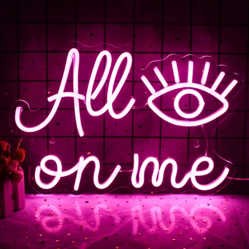 All Eyes on Me Neon Sign Evil Eye Sign Pink Letter Eye Neon Light Sign Wall Decor Lights for Girls Bedroom, Game Room, Bar, Wedding, Birthday Party