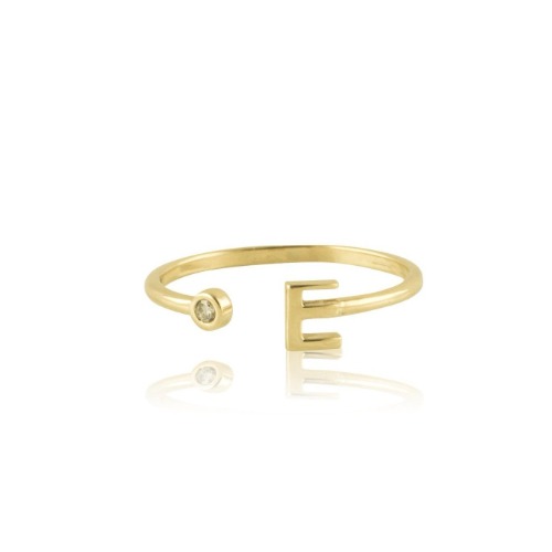 Initial Ring With Birthstone - 14K Rose Gold