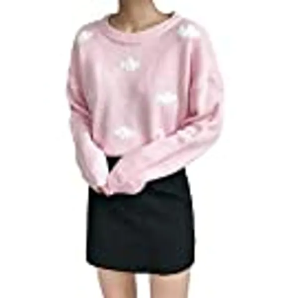 Women Kawaii Ulzzang Thick Vintage College Loose Sweater Cute Clouds Embroidery Knitted Pullover