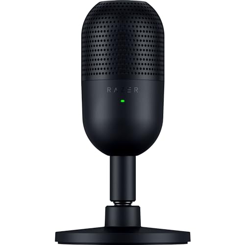 Razer Seiren V3 Mini USB Microphone: Condenser Mic - Supercardioid Pickup Pattern - Tap-to-Mute Sensor with LED Indicator - Shock Absorber - Ultra Compact - PC, Discord, OBS Studio, XSplit - Black - Black