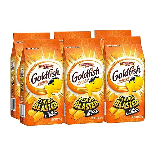 Goldfish Flavor Blasted Xtra Cheddar Cheese Crackers, Baked Snack Crackers, 6.6 oz Bag (Pack of 6) - Flavor Blasted Xtra Cheddar