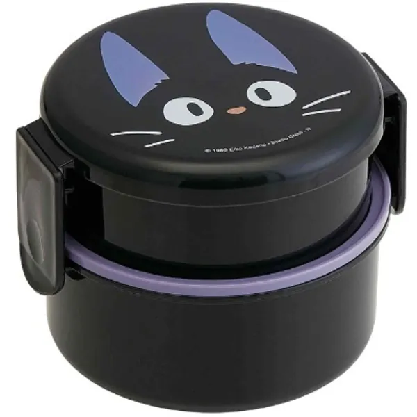 Skater Kiki's Delivery Service 2 Tier Round Bento Lunch Box with Folk (17oz) - Authentic Japanese Design - Microwave Safe - Black