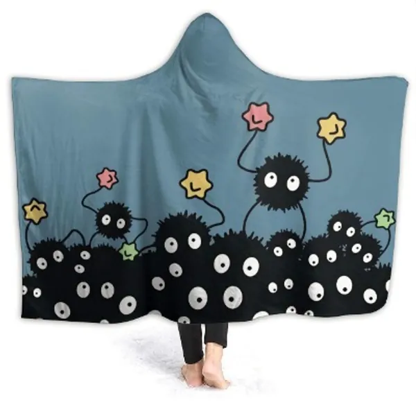 Jaxia Soot Sprites Hood Wearable Blanket for Adult Women and Men, Super Soft Comfy Warm Plush Throw with Sleeves Tv Blanket Wrap Robe Hoodie Cover for Sofa, Couch 80x60 Inch