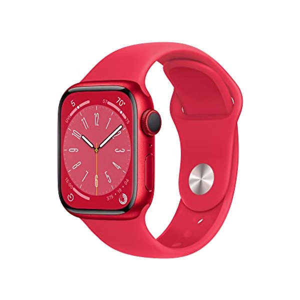 Apple Watch Series 8 [GPS 41mm] Smart Watch w/ (Product) RED Aluminum Case with (Product) RED Sport Band - S/M. Fitness Tracker, Blood Oxygen & ECG Apps, Always-On Retina Display, Water Resistant