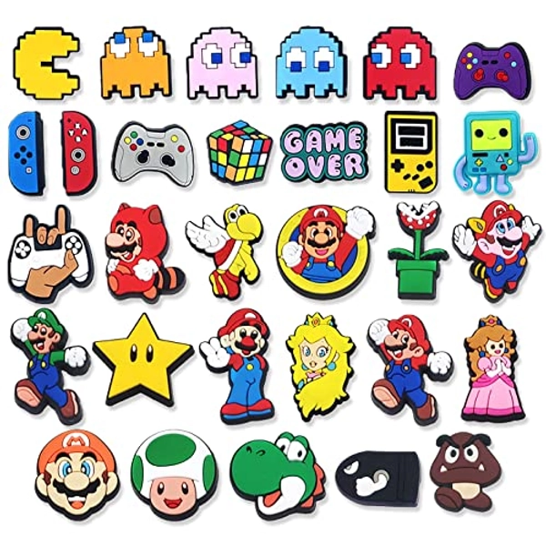 30 PCS Gamer Croc Charms for Boys Kids Video Game Croc Charms Croc Pins Cartoon Croc Charms Designer Shoe Charms for Decoration Slides Bracelet Clog Sandals Wristband Party Favor