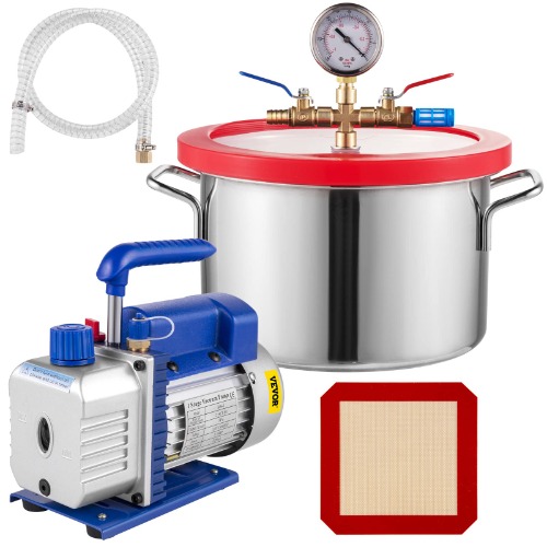 Bestauto 1.5 Gallon Vacuum Degassing Chamber Kit Stainless Steel Degassing Chamber 5.7L Vacuum Chamber Kit with 2.5 CFM Vacuum Pump - Not for Wood Stabilizing