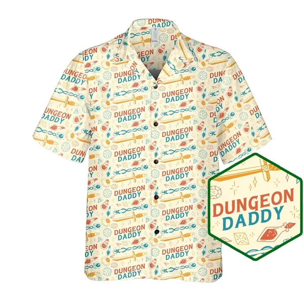 Dungeon Daddy shirt, DnD Hawaiian Shirt, DnD Dad Shirt, Dice Shirt, Dice shirt, Dungeons and dragons, DM gift, DnD Button Up