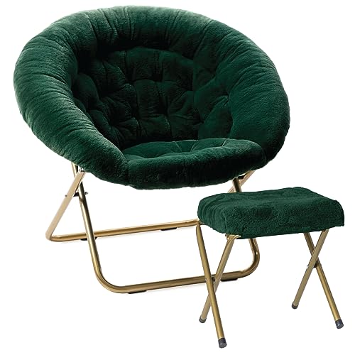 Milliard Cozy Chair with Footrest Ottoman/Faux Fur Saucer Chair for Bedroom/X-Large (Green) - Green + Footrest