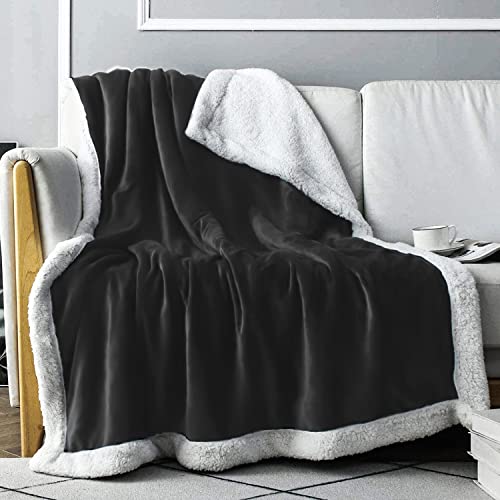 Everlasting Comfort Sherpa Fleece Blanket - 20% Thicker Than Other Soft Blankets & Throws, Dual Sided 260GSM - Reversible, Plush, Cozy, Fuzzy, Warm, Large Shareable Sherpa Throw Blankets, 50x65 - Meteorite (Sherpa Fleece)