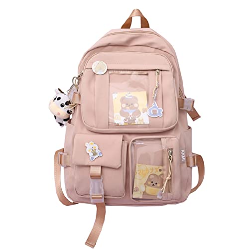 Kawaii Backpack with Pins Kawaii School Backpack Cute Aesthetic Backpack Cute Kawaii Backpack for School - With Accessories - Pink