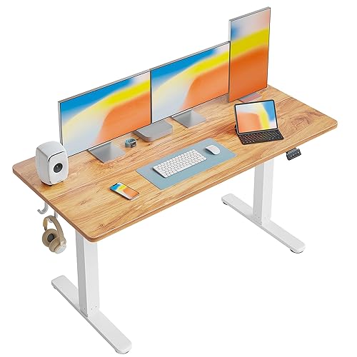 FEZIBO Height Adjustable Electric Standing Desk, 150 * 60cm Stand up Table, Sit Stand Home Office Desk with Splice Board, Nature Top - 152*60cm Splice Board - Sb-nature
